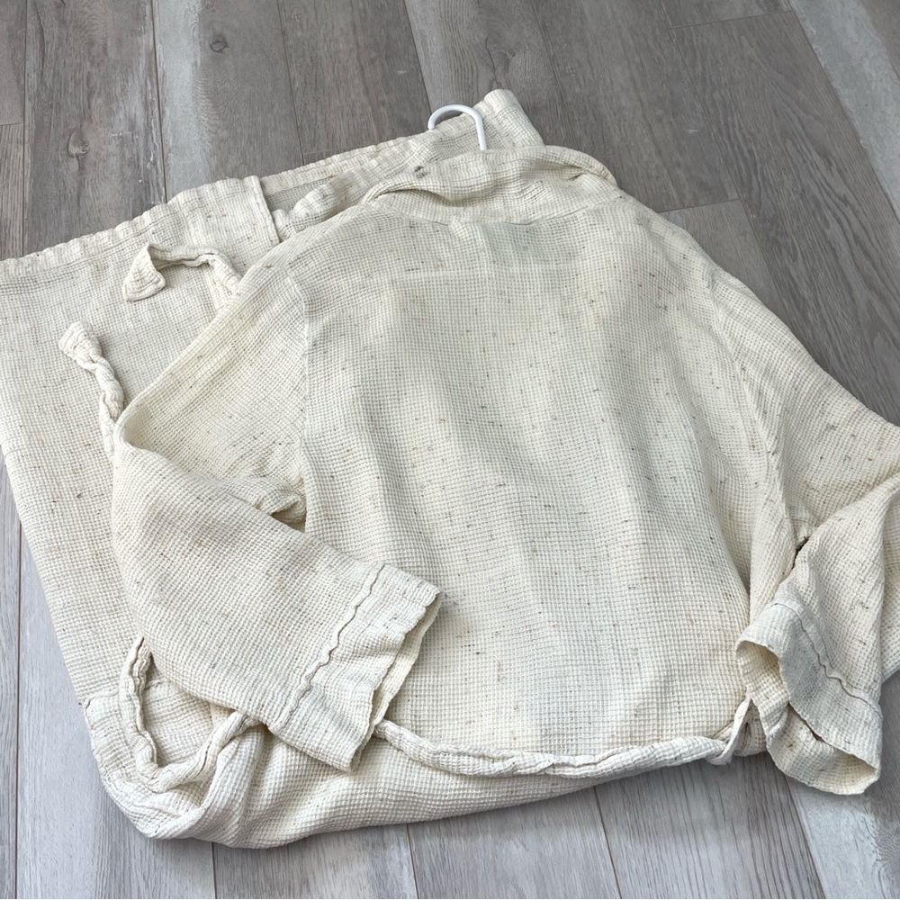 Parachute Knit Robe cotton waffle long unisex Cream (medium) natural loungewear - Picture 4 of 8